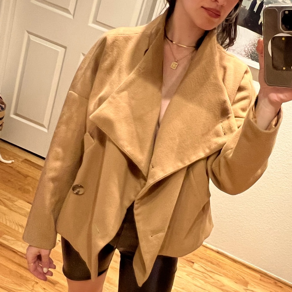 Anthropologie tan wool peacoat small